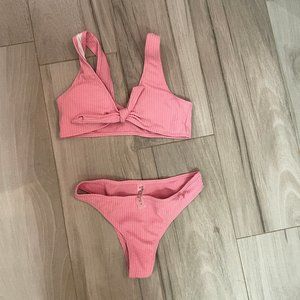 Ribbed tie-front dusty rose pink bikini